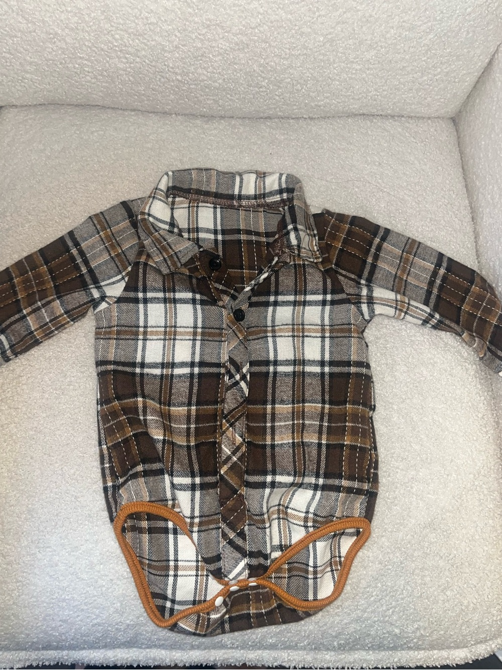 Brown Plaid Long-Sleeve Baby Bodysuit